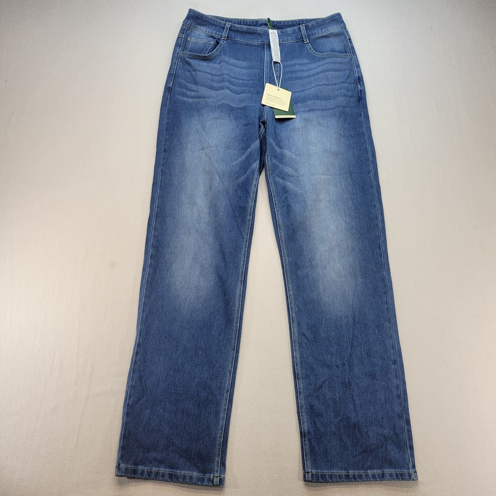 Halara Flex Denim Pants Womens Large Blue Straight Leg High Rise Pull On Stretch